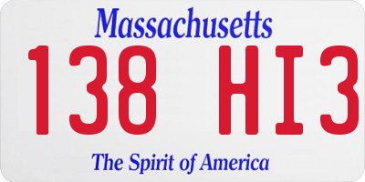 MA license plate 138HI3