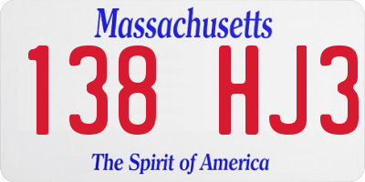 MA license plate 138HJ3