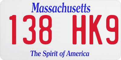 MA license plate 138HK9
