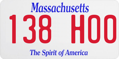 MA license plate 138HO0
