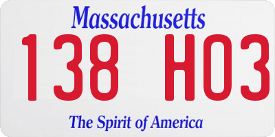 MA license plate 138HO3