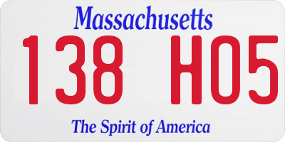 MA license plate 138HO5