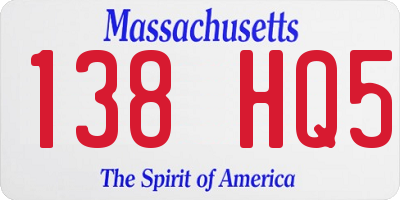 MA license plate 138HQ5