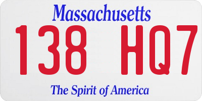 MA license plate 138HQ7