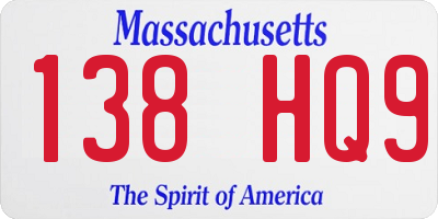 MA license plate 138HQ9