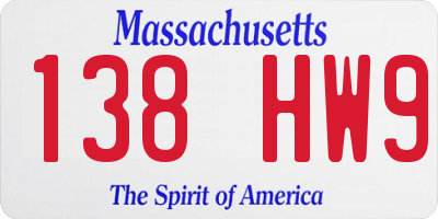MA license plate 138HW9