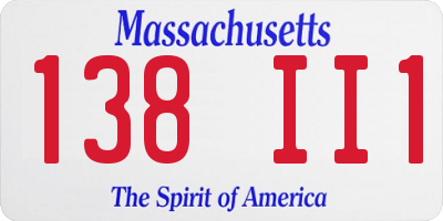 MA license plate 138II1
