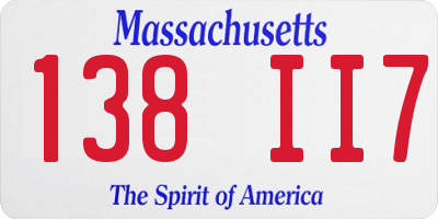 MA license plate 138II7