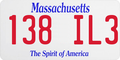 MA license plate 138IL3