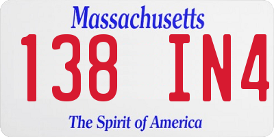 MA license plate 138IN4