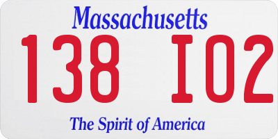 MA license plate 138IO2