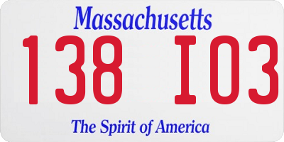 MA license plate 138IO3