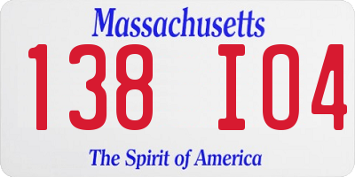 MA license plate 138IO4