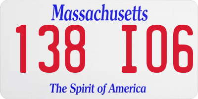 MA license plate 138IO6