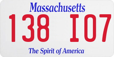 MA license plate 138IO7