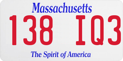 MA license plate 138IQ3
