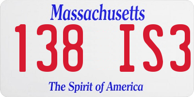 MA license plate 138IS3