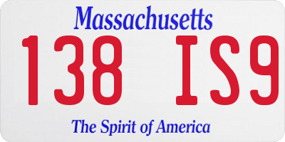 MA license plate 138IS9