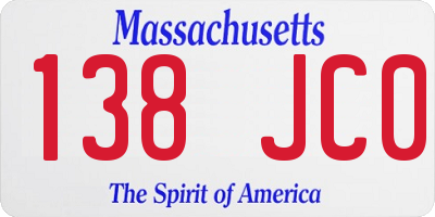 MA license plate 138JC0