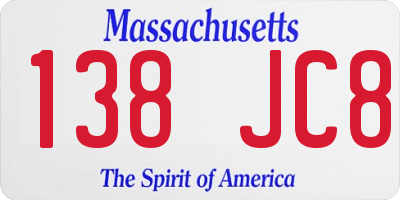 MA license plate 138JC8