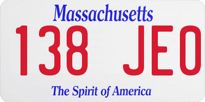 MA license plate 138JE0