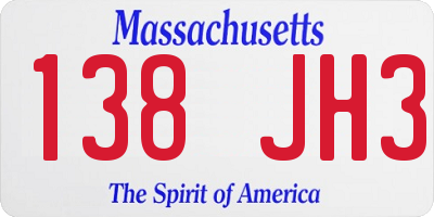 MA license plate 138JH3