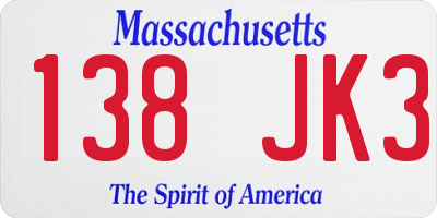 MA license plate 138JK3