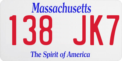 MA license plate 138JK7