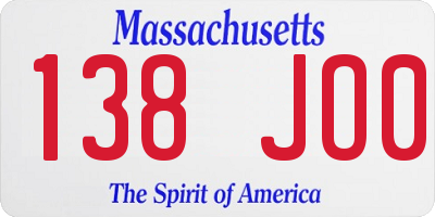 MA license plate 138JO0