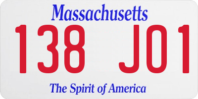 MA license plate 138JO1