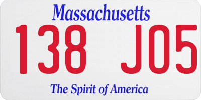 MA license plate 138JO5