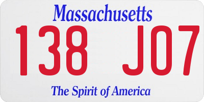 MA license plate 138JO7