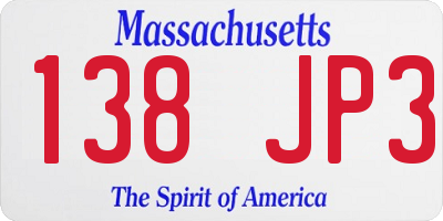 MA license plate 138JP3