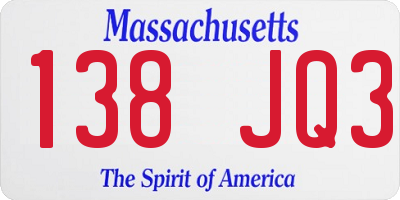 MA license plate 138JQ3