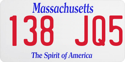 MA license plate 138JQ5