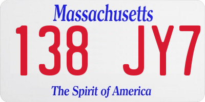 MA license plate 138JY7