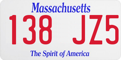 MA license plate 138JZ5