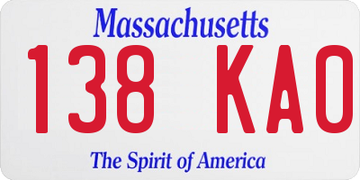 MA license plate 138KA0