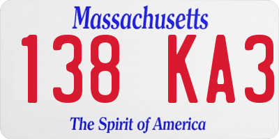 MA license plate 138KA3