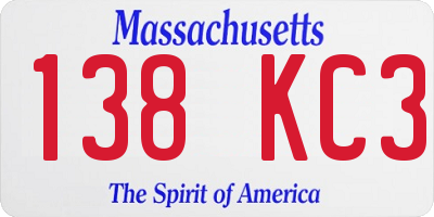 MA license plate 138KC3