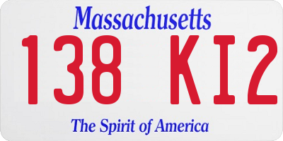 MA license plate 138KI2