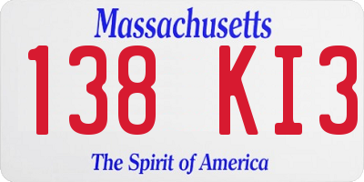MA license plate 138KI3