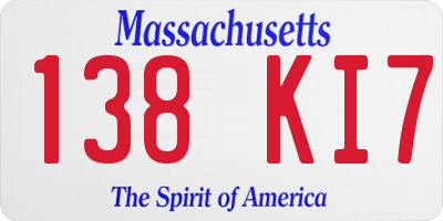 MA license plate 138KI7