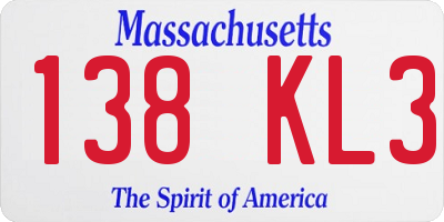 MA license plate 138KL3