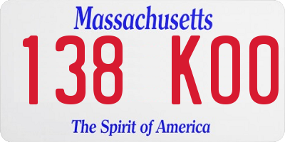 MA license plate 138KO0