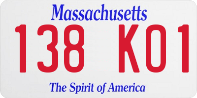 MA license plate 138KO1
