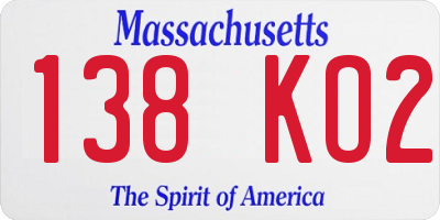MA license plate 138KO2