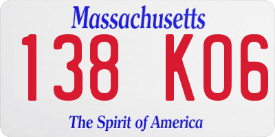 MA license plate 138KO6