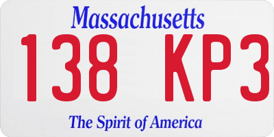 MA license plate 138KP3