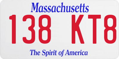 MA license plate 138KT8